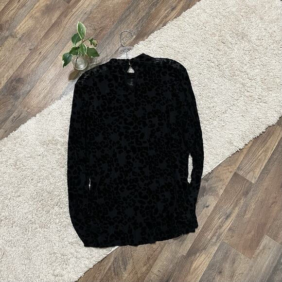Lane Bryant 14/16 Black Mesh Sheer Velvet Burnout Leopard Print Mock Neck Top - Picture 6 of 7
